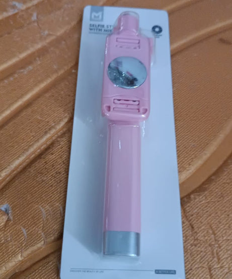 Wired Selfie Stick with Rearview Mirror & Built-In Shutter Button (1 Pc)