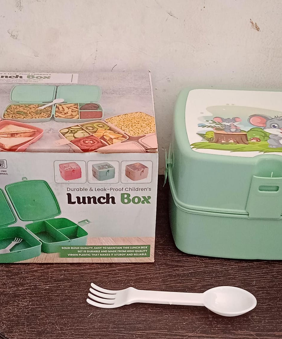 Square tiffin box with spoon and 4 compartments