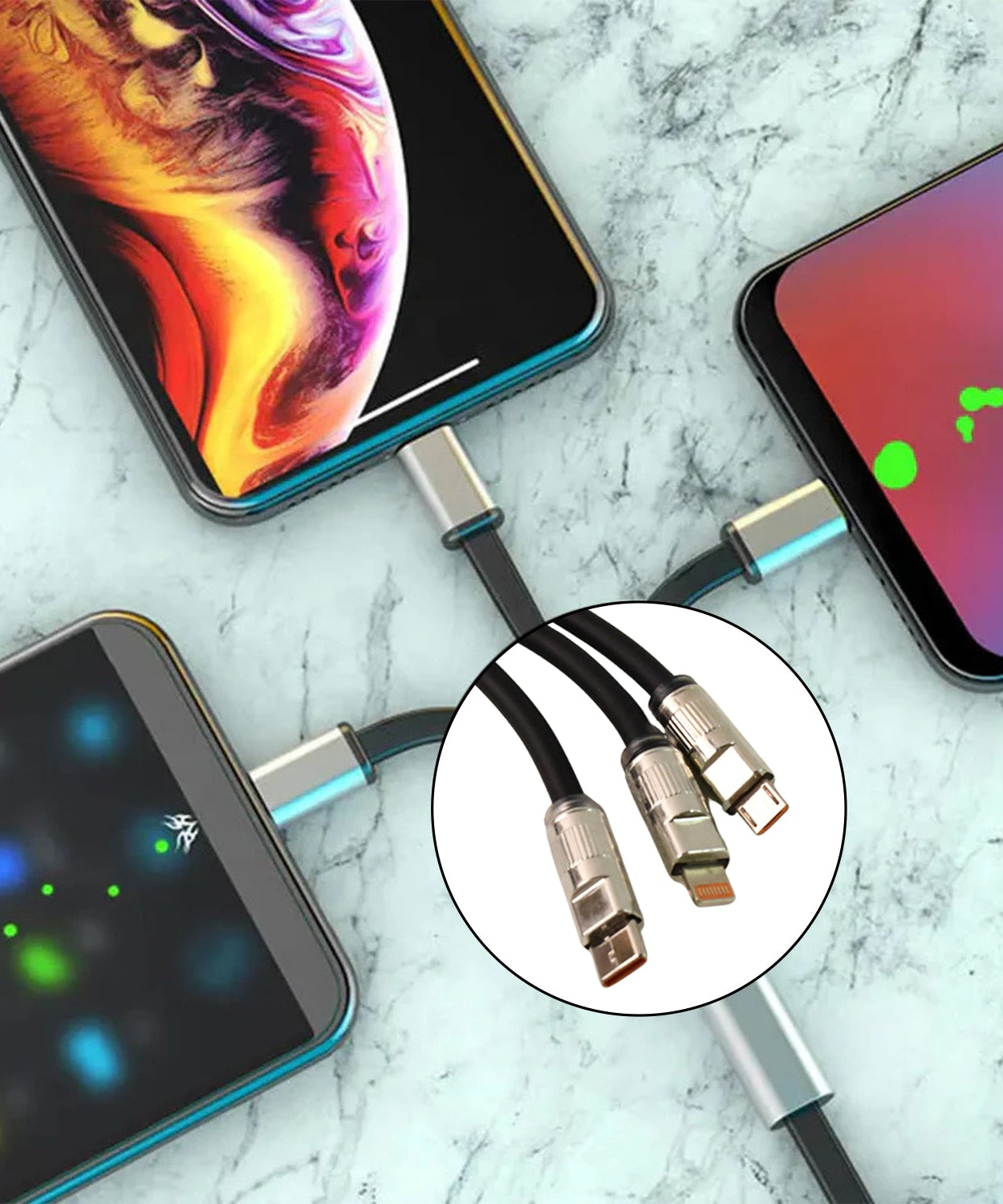 3 in 1 Multi Super Fast Charging Cable (1 Pc / 2 Mtr.)
