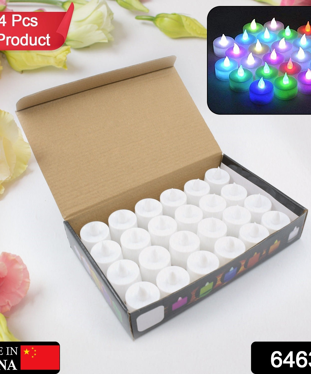 Multicolor LED tealights glowing in the dark