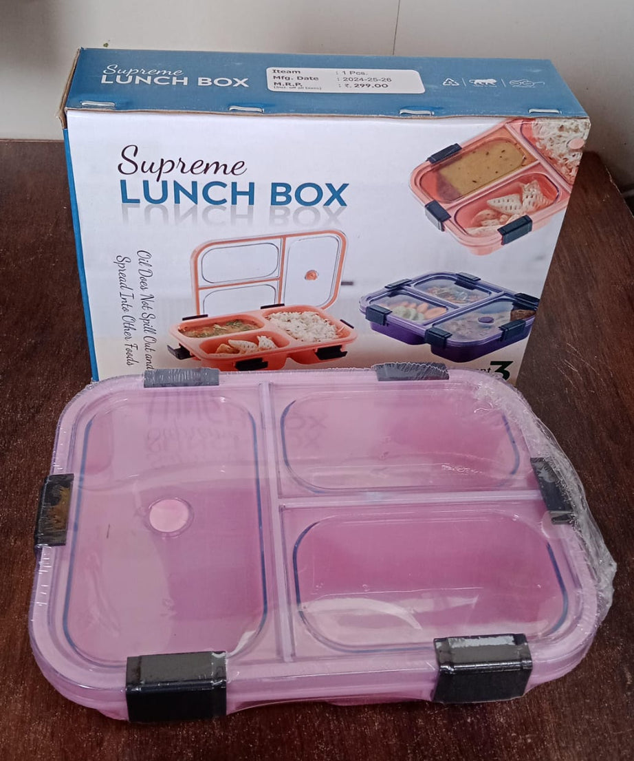 Plastic 3 Compartment Insulated Lunch Box, Lunch Box (1 Pc)