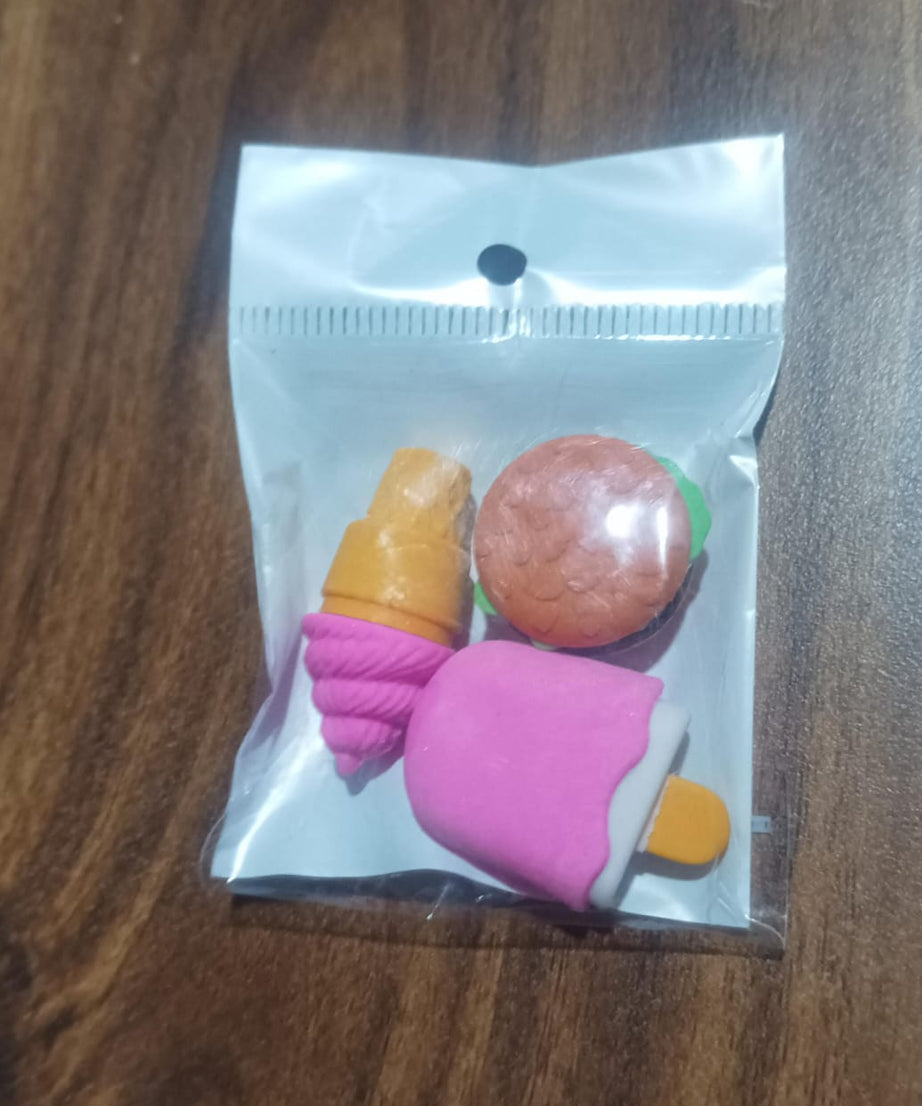 Mix Design Fancy & Stylish Colorful Erasers (1 Set / 3 Pc Set)