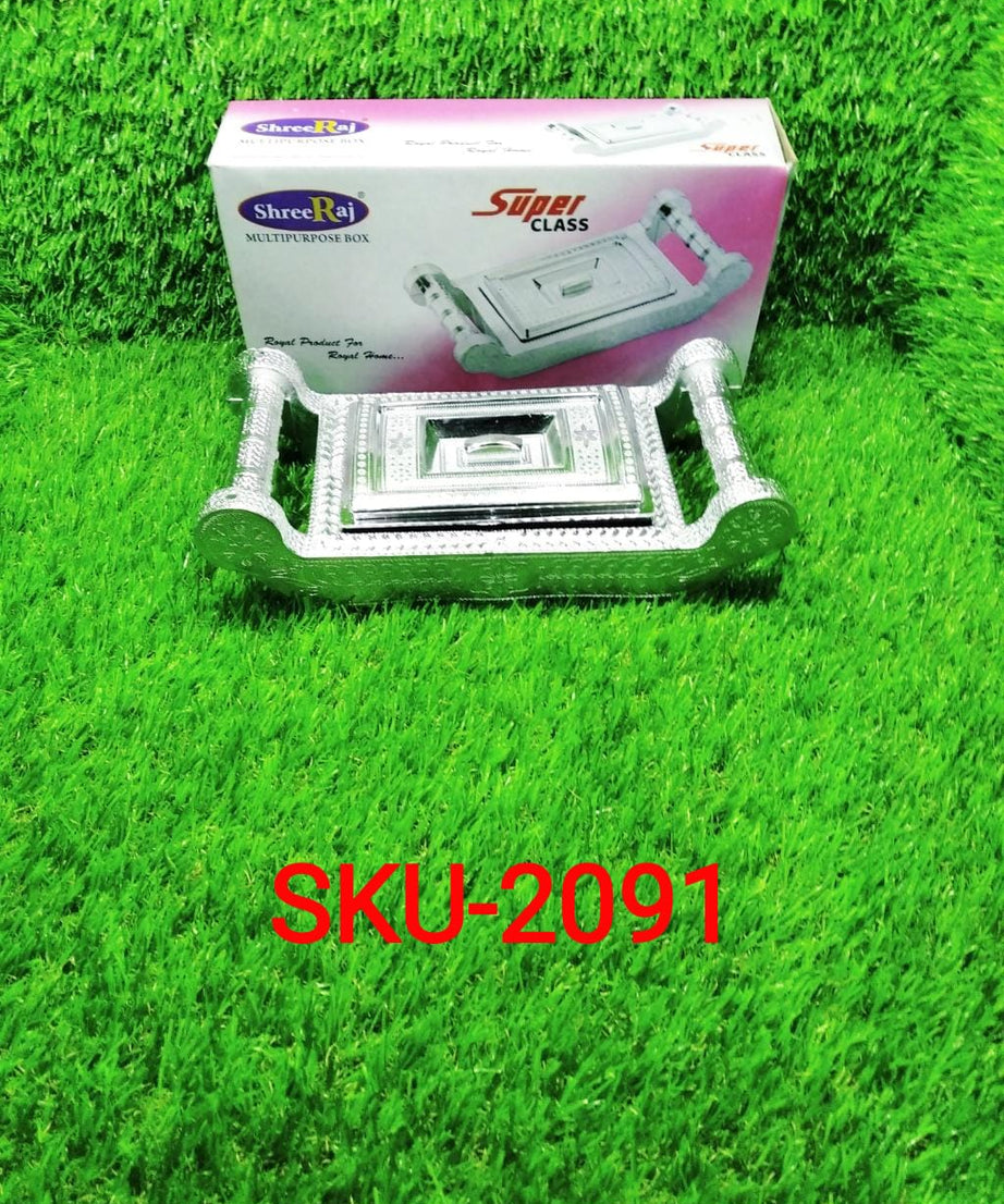 Multipurpose silver box with four sections for storage and gifting.