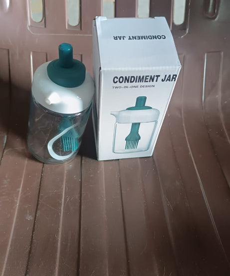2 in 1 Glass Oil dispenser jar / Bottle with brush (1 Set)