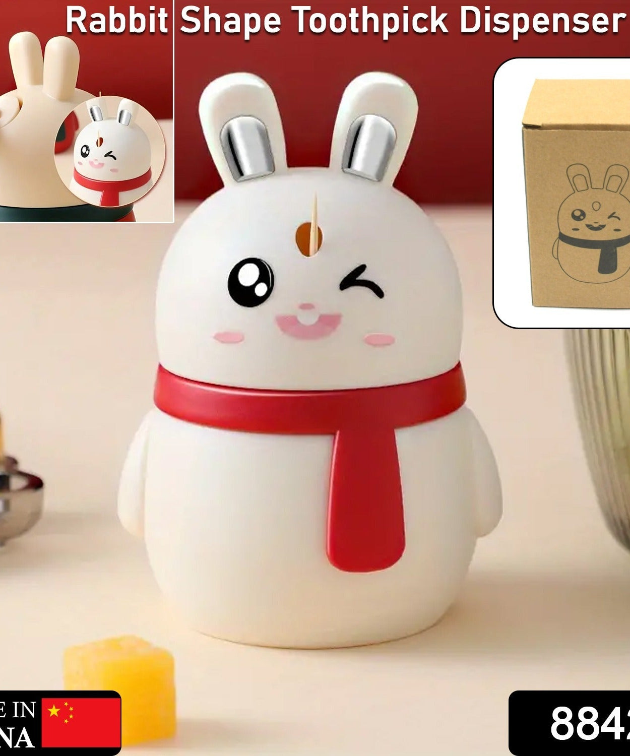 Rabbit Shape Toothpick Dispenser Pressing Small Size Accessory Durable Red | Home & Garden | Kitchen, Dining & Bar | Kitchen Storage & Organization | Racks & Holders Dining Room Table Decoration (1 Pc )