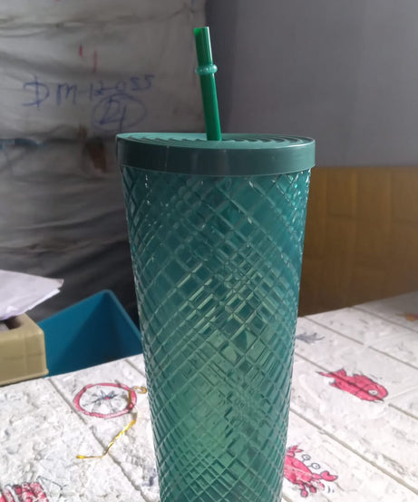 Cup with Straw &  LED Lighting Reusable Matte Studded Tumbler with Leak Proof Lid Water Cup Travel Mug Coffee Ice Water Bottle Double Walled Insulated Tumbler BPA Free (1 Pc)