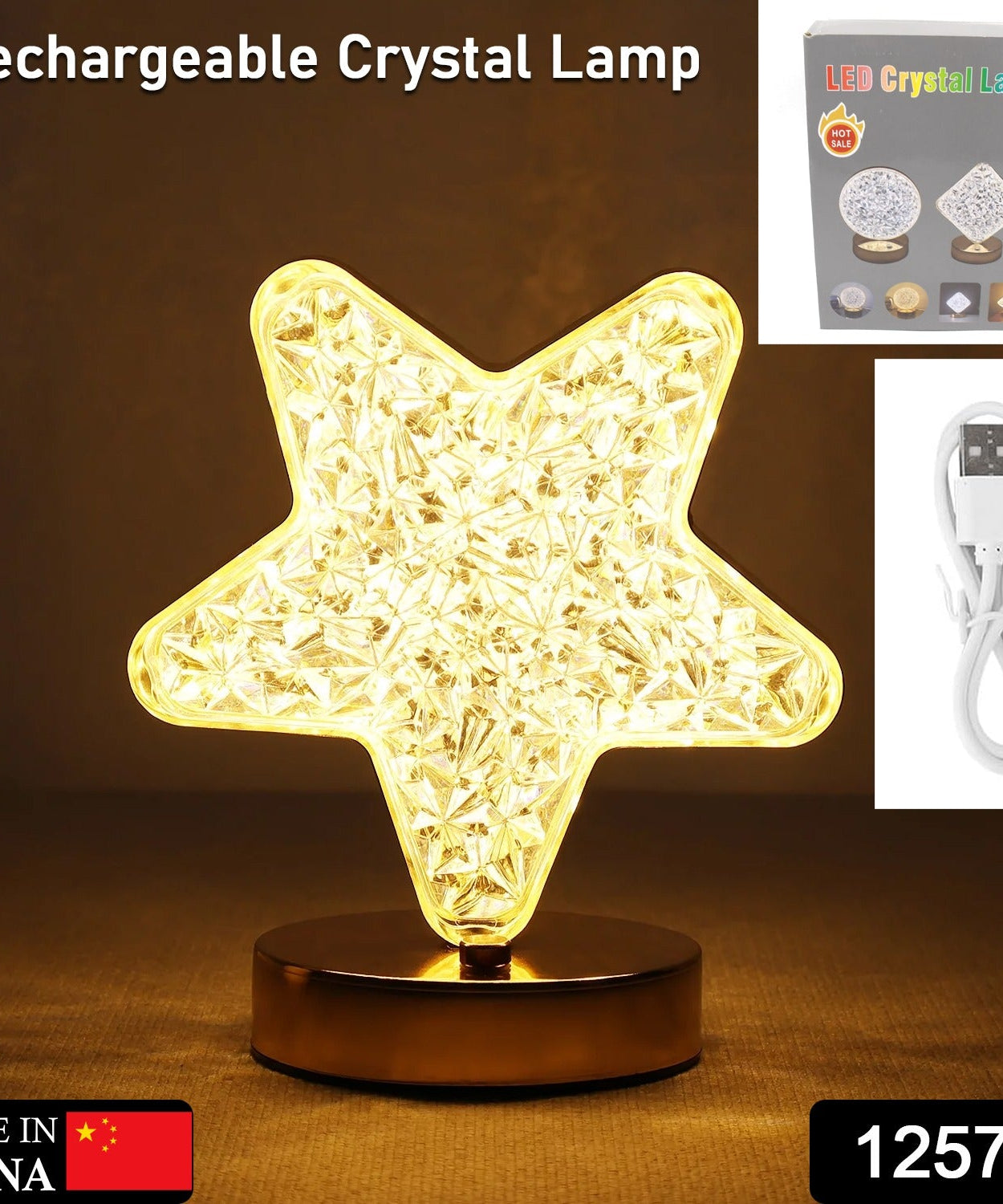 Star Crystal Diamond Touch Lamp – USB Rechargeable, 3-Way Dimmable