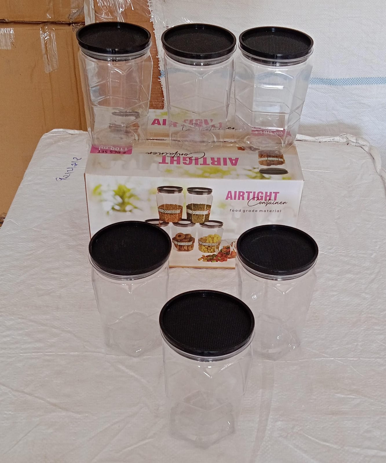 Round kitchen containers for dry food storage.