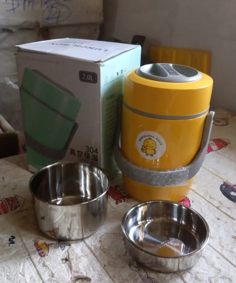 HEAVY LEAK-PROOF STAINLESS STEEL LUNCH BOX/ TIFFIN BOX, 2 COMPARTMENT, FOOD BOX FOR THERMAL CONTAINER FOR FOOD STAINLESS STEEL FOR STUDENT FOR WORK FOR TRAVEL (2 LTR.)