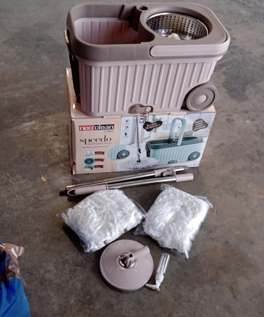 Spin Mop with Bigger Wheels and Plastic Auto Fold Handle for 360 Degree Cleaning