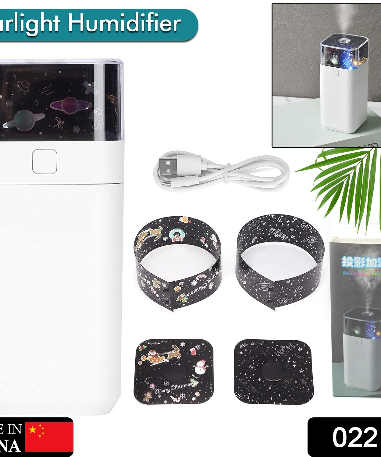 Ultrasonic star projector humidifier with night light