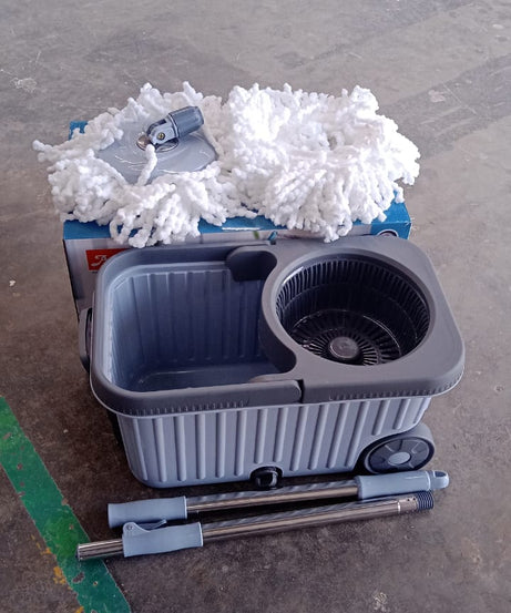 Apex Magic Spin Mop Cleaning Set with Dual Chamber Bucket & Wheels