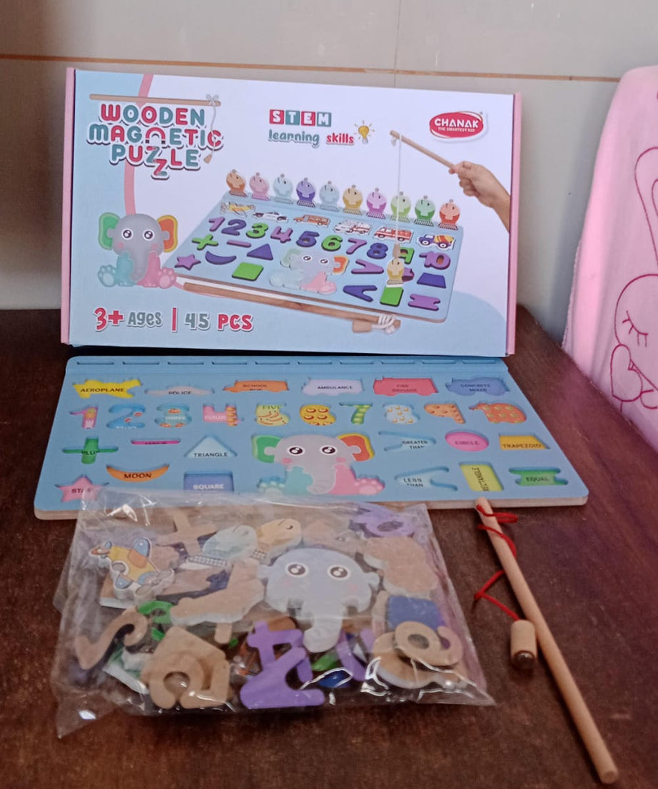 Wooden Number Puzzle Match Board and magnetic rod
