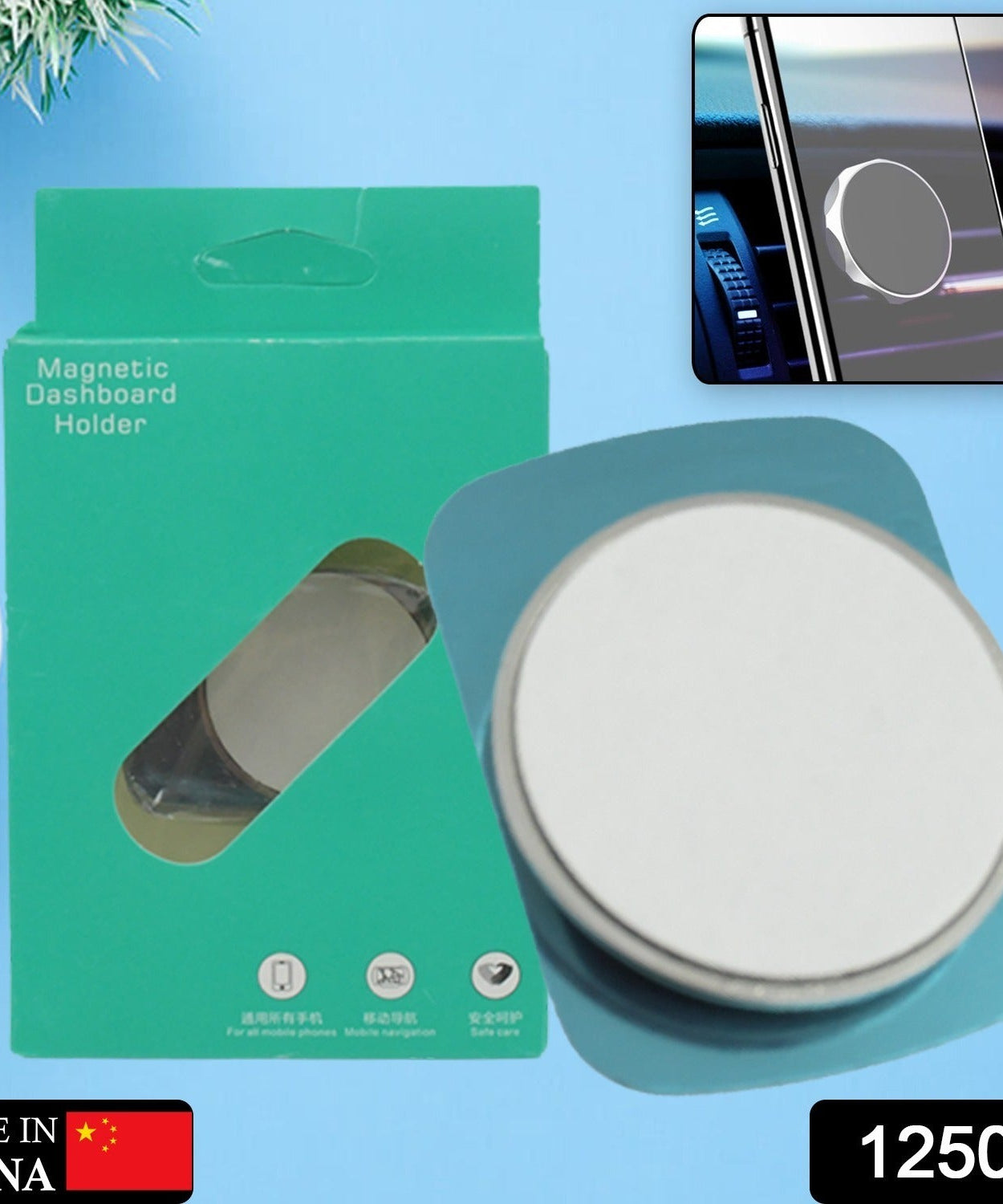 Strong magnetic dashboard mount for smartphones.