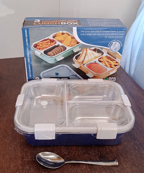 3 Compartment Transparent Stainless Steel Lunch Box for Kids, Tiffin Box, Lunch Box, Lunch Box for Kids, Insulated Lunch Box, Lunch Box for Office Women and Men, Stainless Steel Tiffin Box for Boys, Girls, School Office (Multi Color)