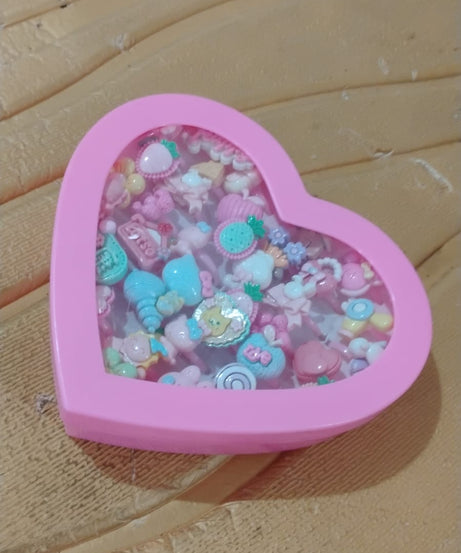 Adorable Playful Decorative Rings For Children In Heart Shaped Storage Box (35 Pcs Aprpox