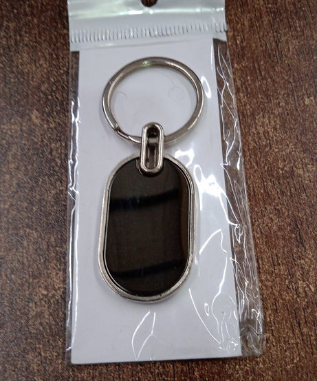Elegant Black & Silver Oval Metal Keychain (1 Pc)