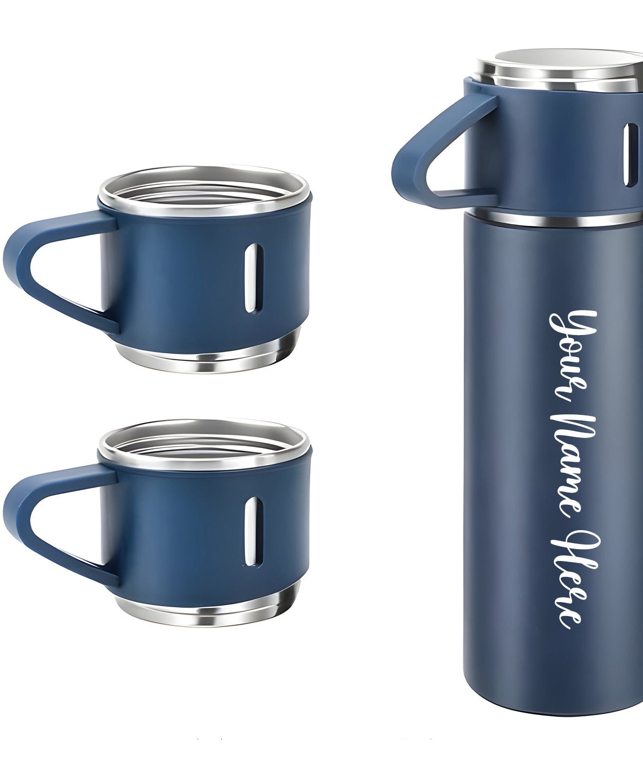 Customized Stainless Steel Vacuum Flask Set with 3 Cups – 500ML | Personalized Name Bottle Gift Combo for Boyfriend, Girlfriend, Employee
