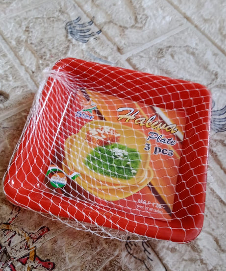 Square Plastic Halwa Dinner Plate Snacks / Breakfast, Restaurant Serving Trays Home School Coffee Hotel Kitchen Office (3 Pcs Set)