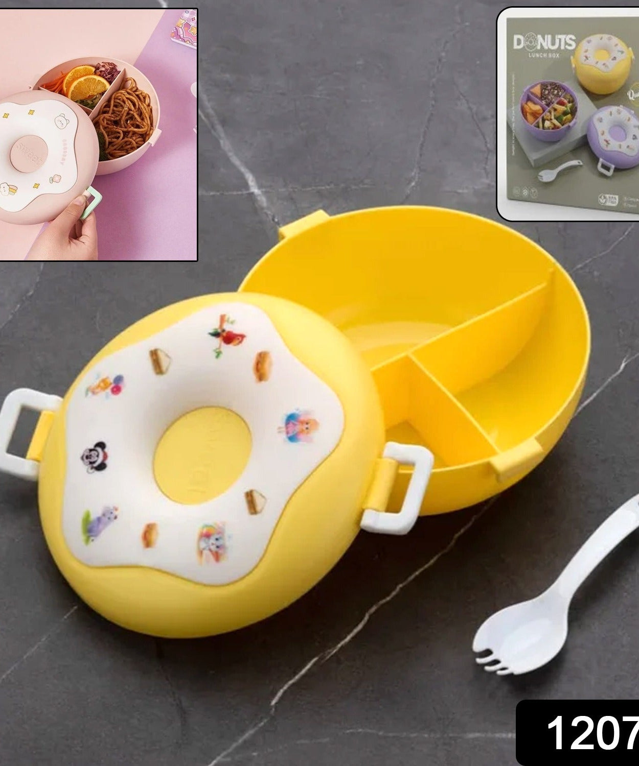 Donut-Shaped Double Insulated 3-Compartment Lunch Box