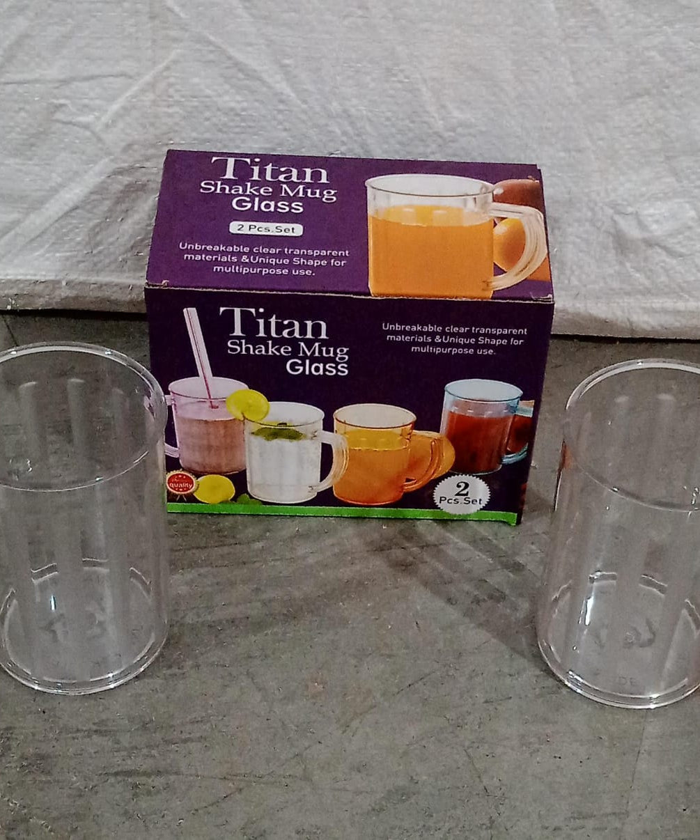 Stylish Juice Glass With Handle, Water Glass, Beer Glass, Milk Shake Glass, Multipurpose Glass Plastic Beer Mug, Unbreakable Beer Tasting Glasses, Clear Juice Glasses Suitable for Kids (2 pc)