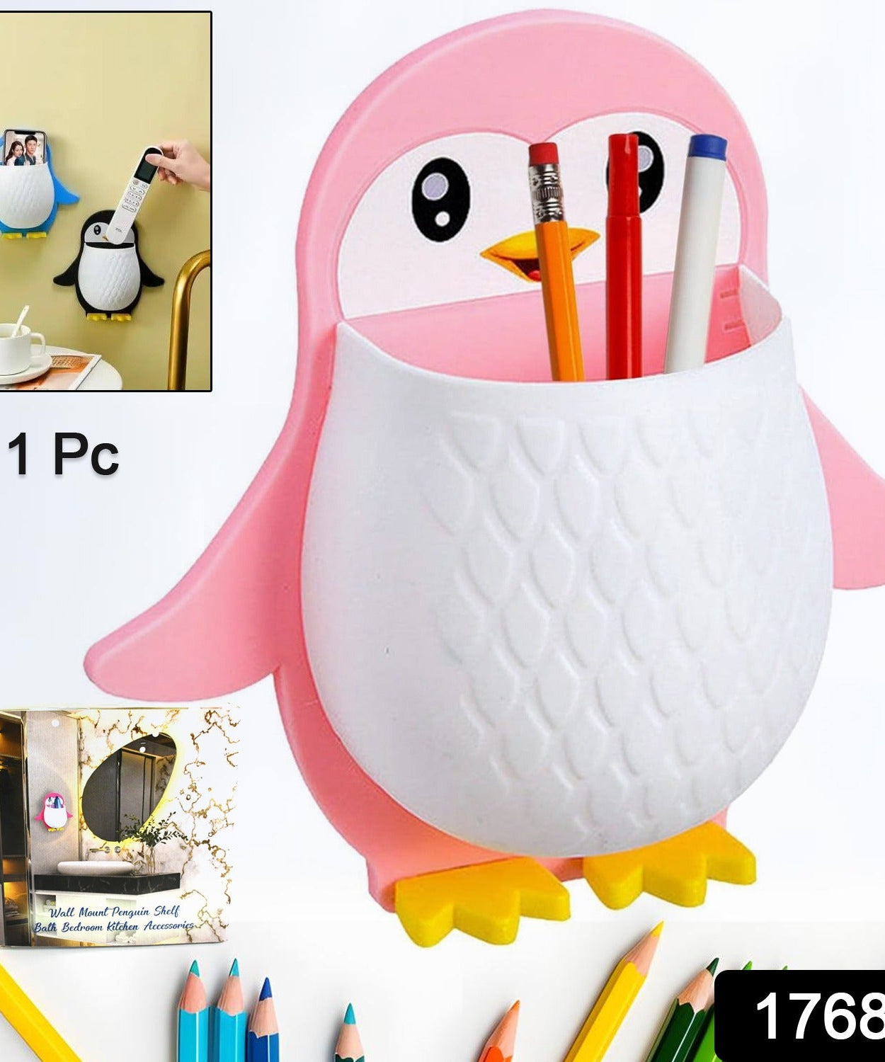 Penguin Storage Box, Adhesive Remote Case, Electric Toothbrushes Holder, Universal Controller Holder, Wall Nightstand, Office Plastic Wall Mount