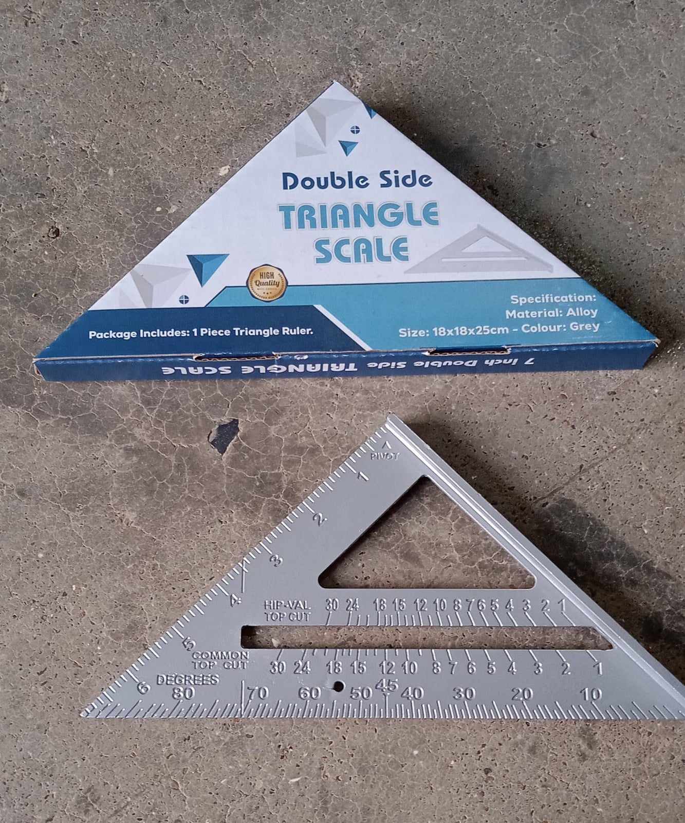 Double-Sided 45° Triangle Ruler – 7-Inch Aluminum Alloy Rafter Square for Home & Industrial Use
