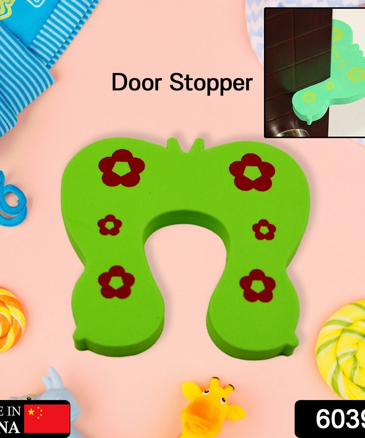 Child door stopper, animal-shaped design, prevents door slamming