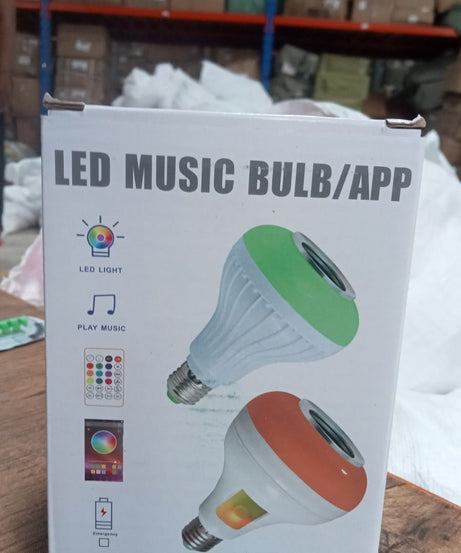 Bluetooth LED bulb with music sensor and adjustable lighting colors.