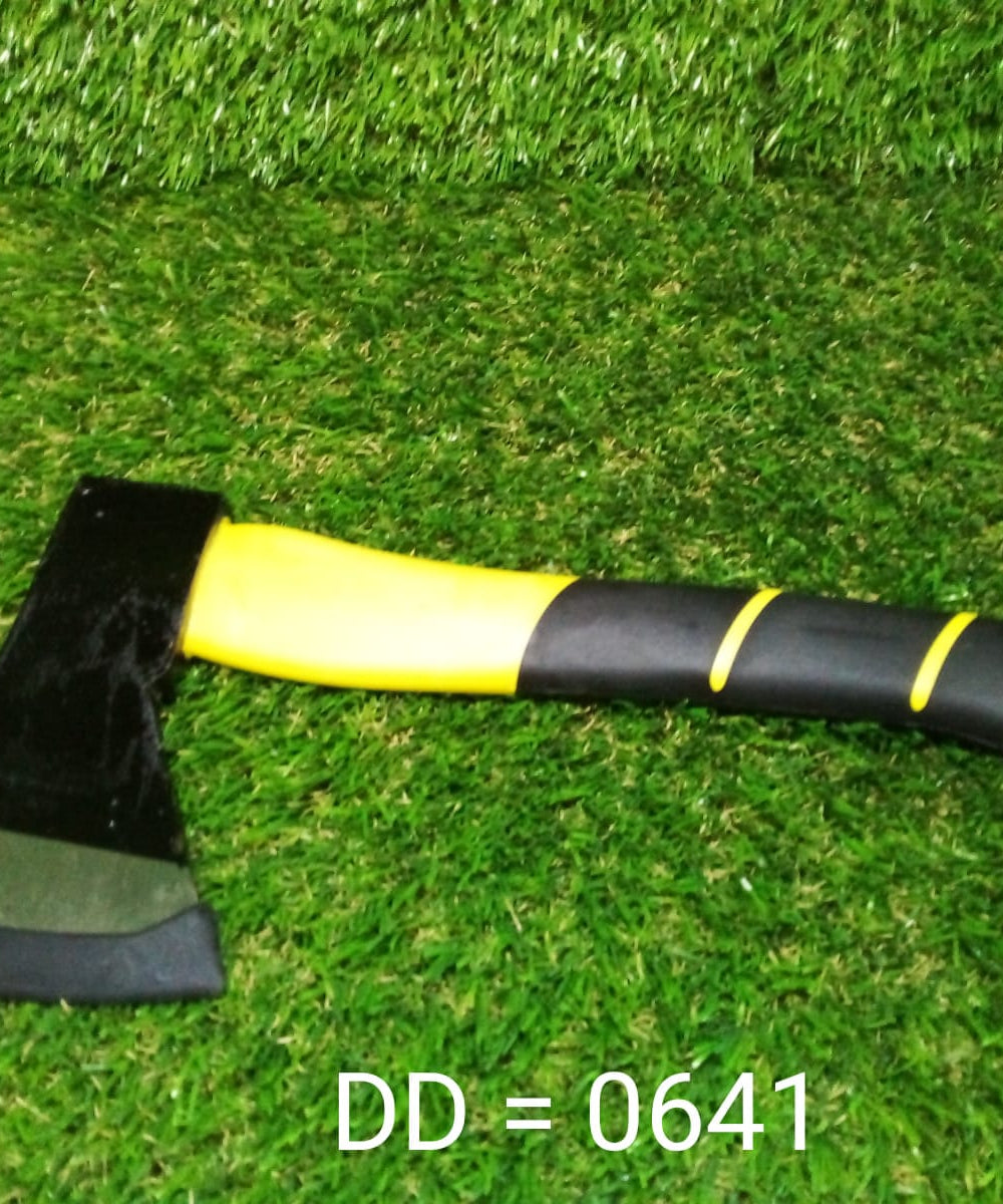 Rubberized handle hatchet axe, fiberglass body.
