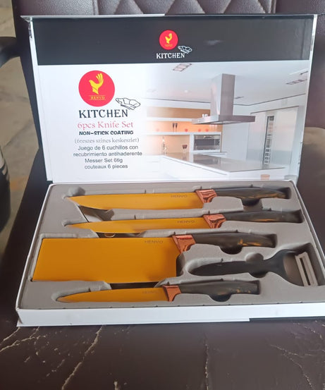 6 Pcs Professional Kitchen Knife Set with Chef Knives, Cleaver, Peeler & Scissors