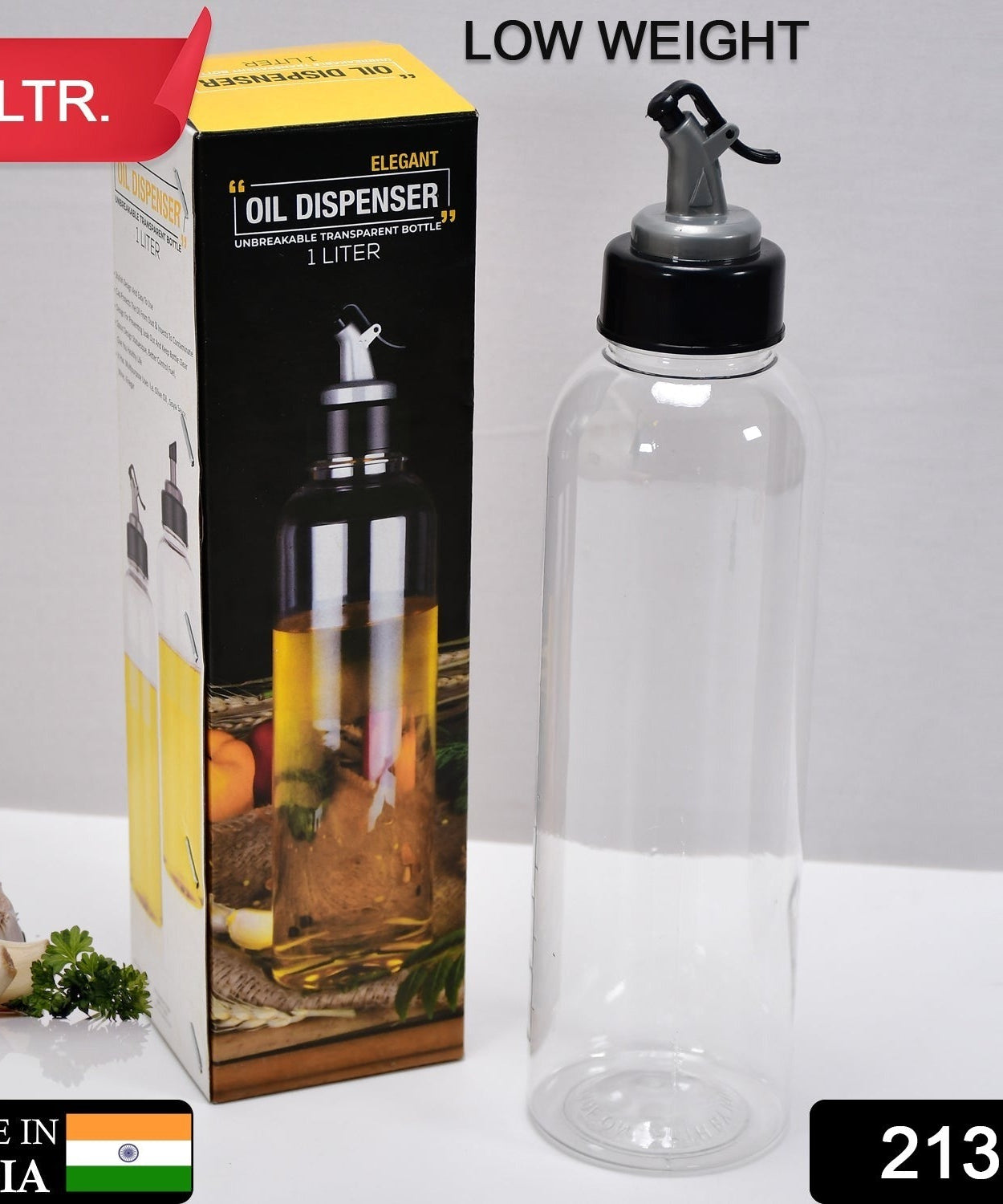 Clear oil dispenser with lid and controlled spout