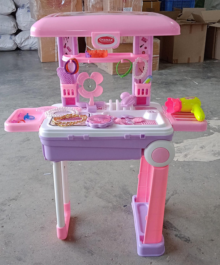 Big Beauty Set Suitcase On Wheel, The Ultimate Beauty Set On Wheels for Girls, Makeup Kit is Easy to Clean & Use, Portable Beauty Set with 25 Pieces for 3 Years BIS Approved. (Beauty Set Trolley)