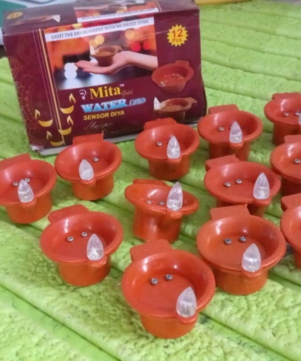 Water Sensor Diyas for Diwali Decoration, Diwali (12 Pcs Set)
