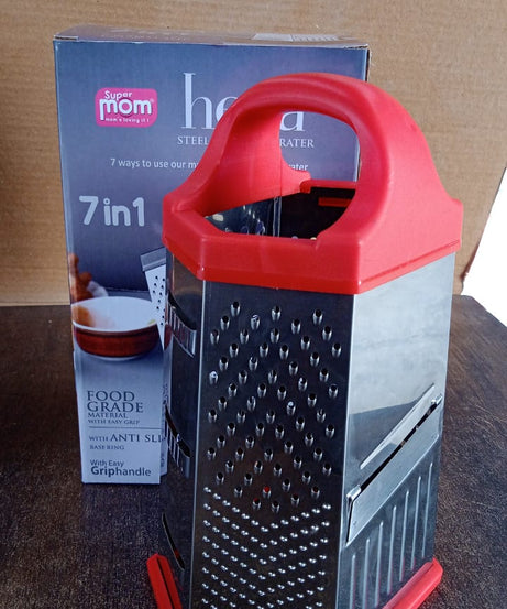 Supermom 7-in-1 Heavy Duty Stainless Steel Box Grater with Ergonomic Handle (1 Pc)