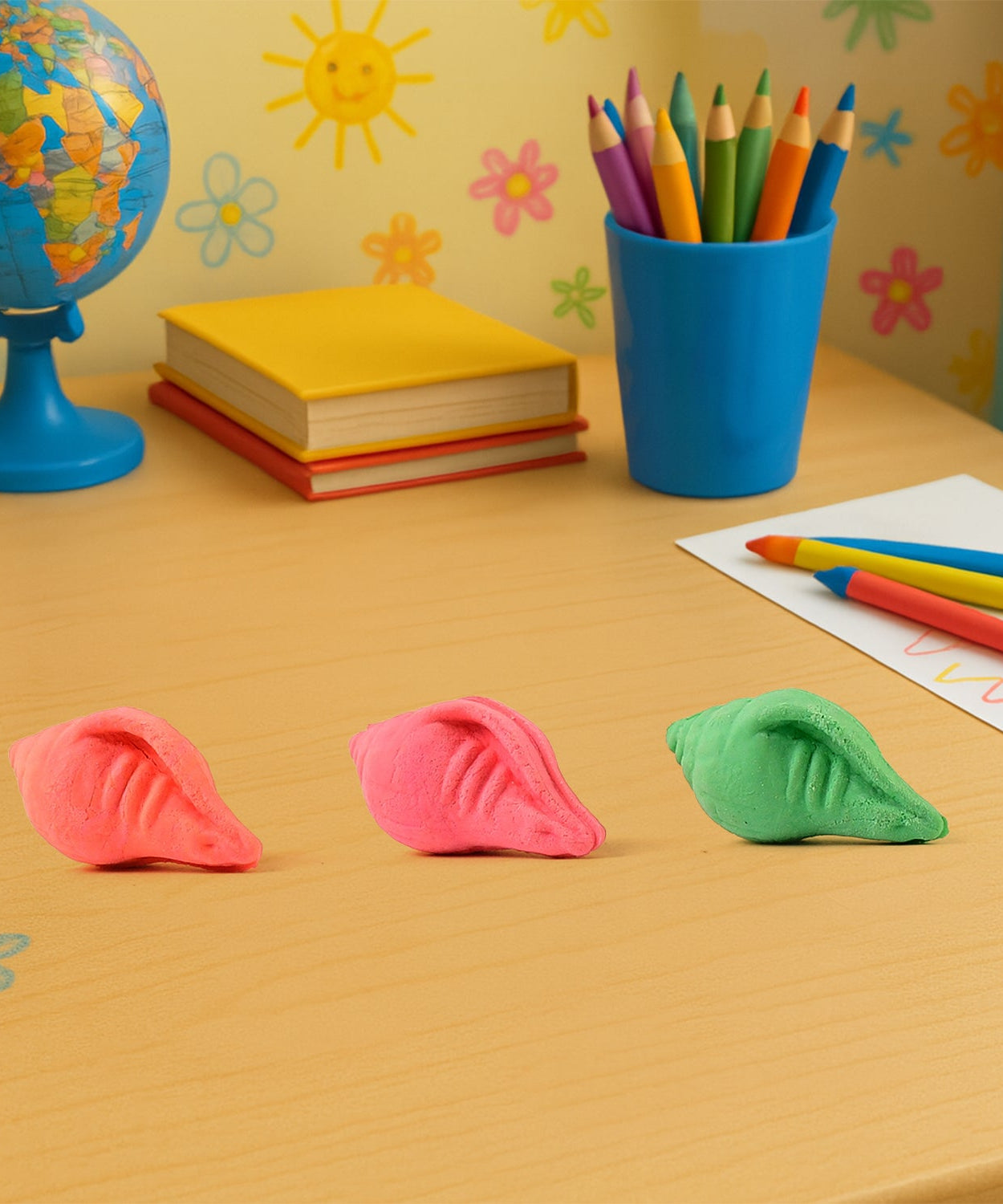 Shankh Shape Eraser Rubber (20 Pc / Mix Colour & Design)