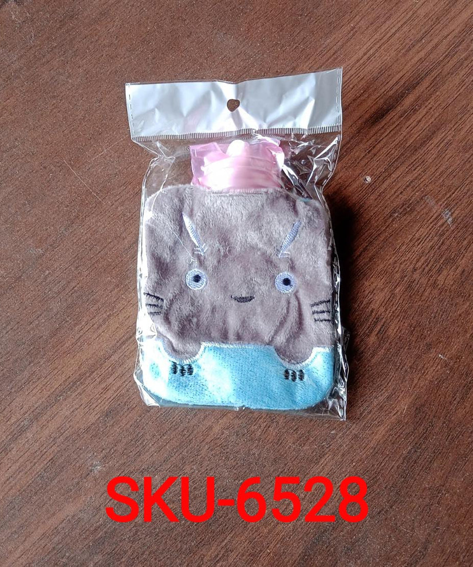 Grey Cat Print Small Hot Water Bag with Cover for Pain Relief