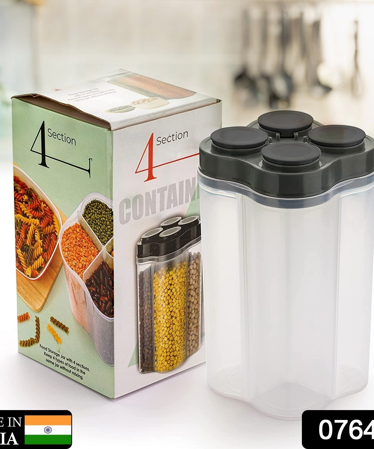 Lockable food storage jar, 4 sections