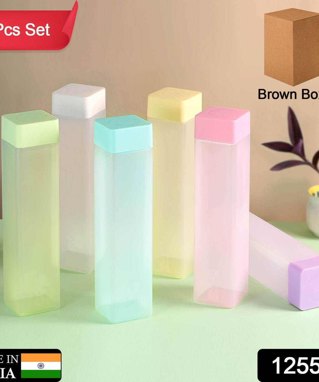 Large Capacity Plastic Water Bottle | Set of 6 | Square Water Bottle (940ml each)