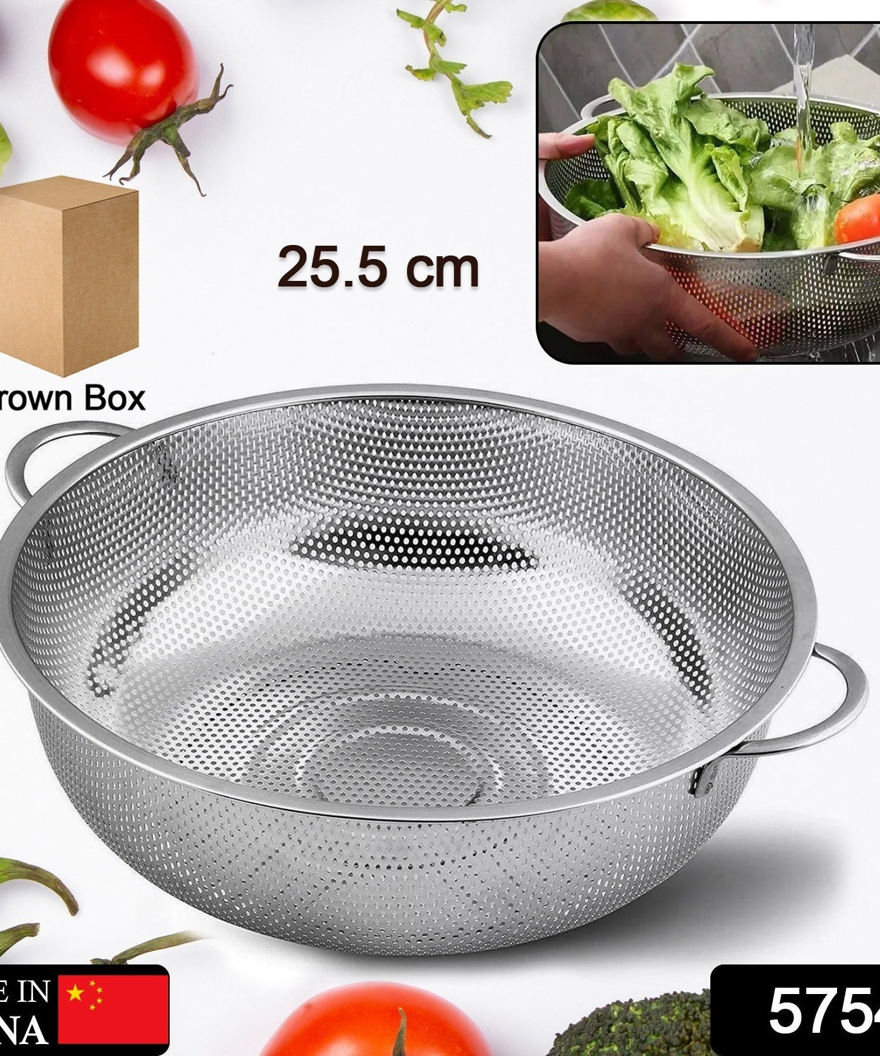 Stainless Steel Colander with Handle, Large Strainer Basket for Kitchen (25.5 cm)