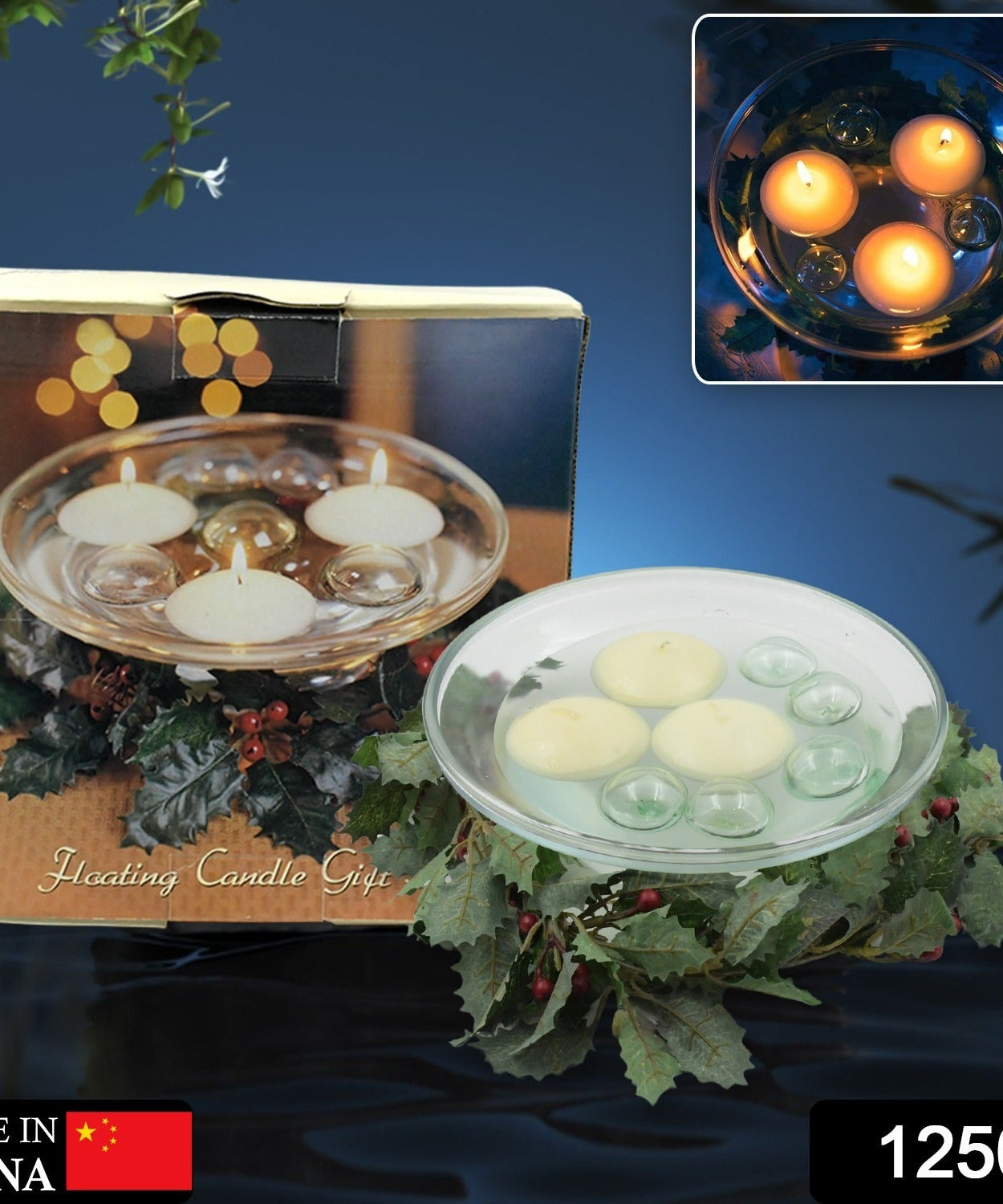 Elegant table decor with a floating candle holder.