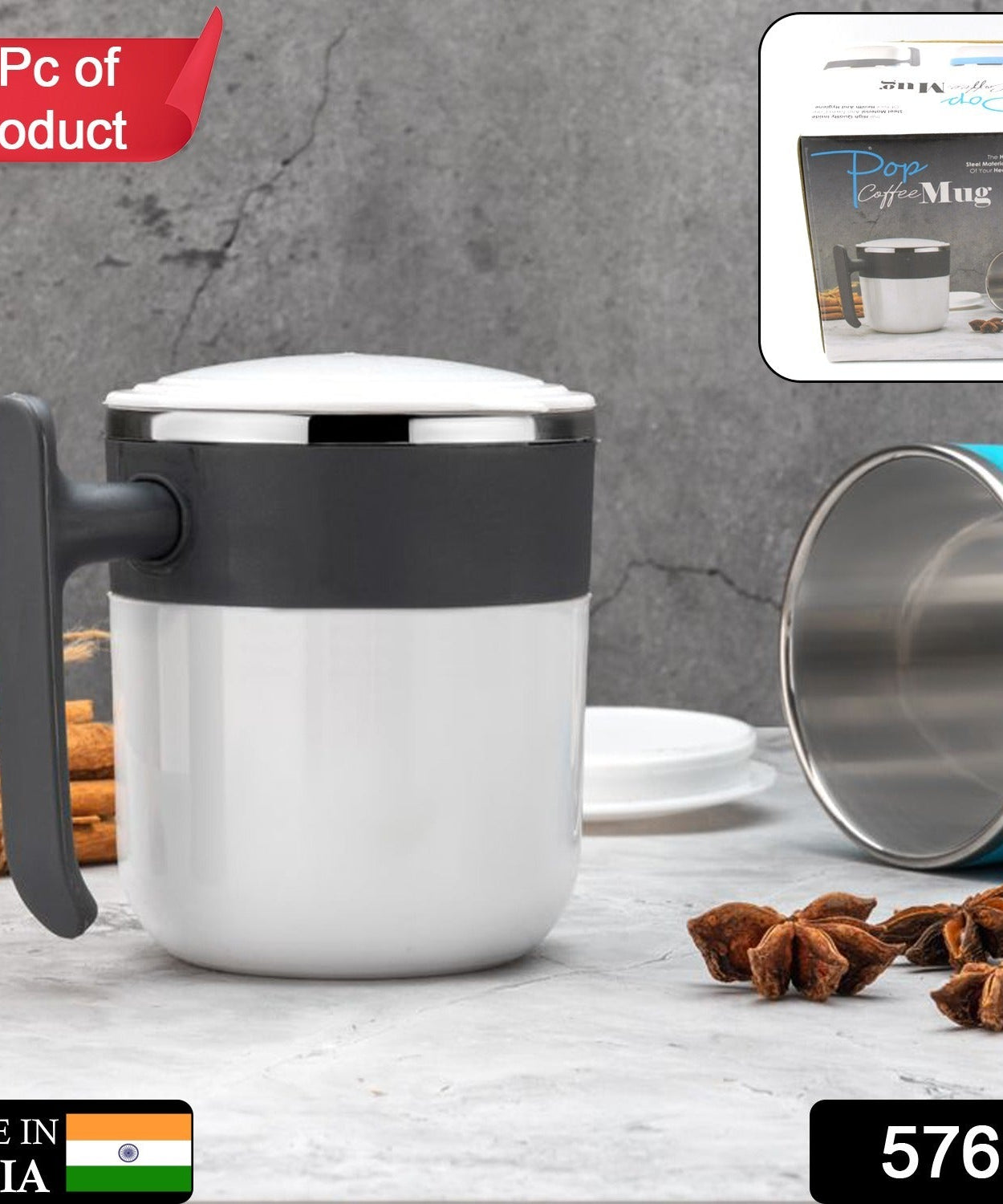 Stainless Steel Insulated Coffee/Tea Mug with Lid – Double Wall Hot Beverage Travel Cup, Milk Mug for Office & Home Use (1 Pc)