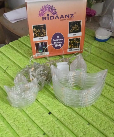 12 Diya Curtain String Lights, Window Curtain Lights with 8 Flashing Modes Decoration Light (White Color)