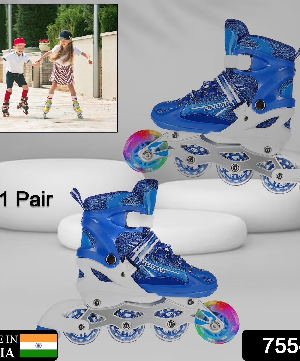Adjustable length roller skates with lights