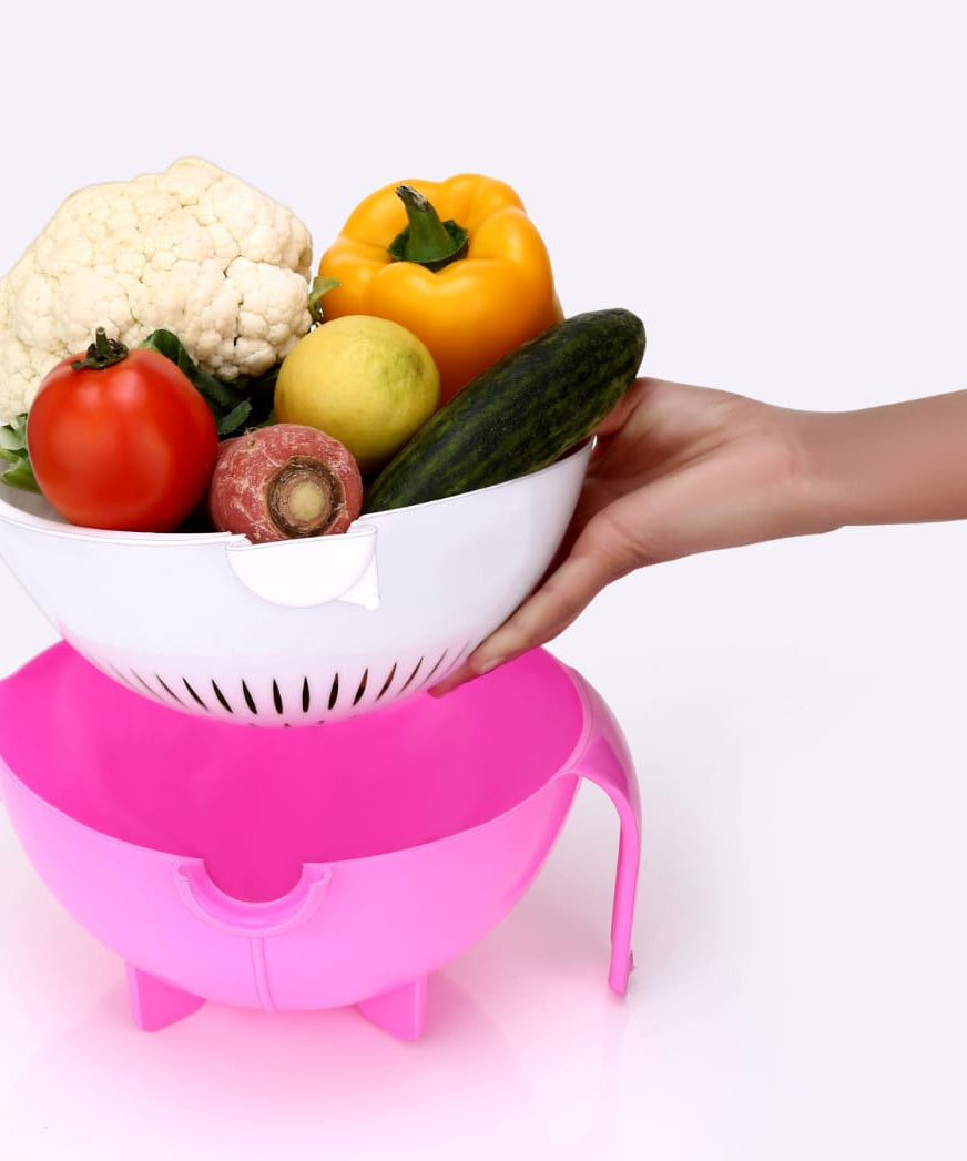 All-in-one vegetable cutter and rotating basket shredder.