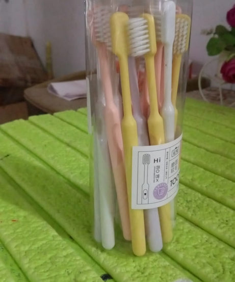 Plastic Toothbrush With Plastic Round Box (20 pcs Set)