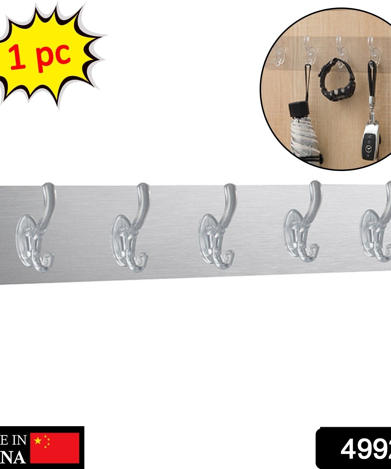 Close-up of transparent heavy-duty adhesive wall hook