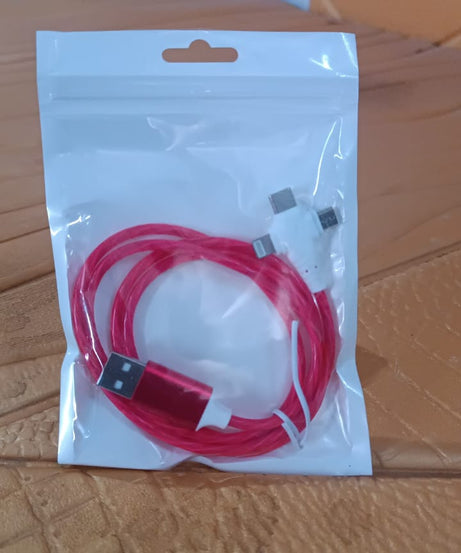 3 in 1 Charging Cable Light Up Fast Charger Lighting Cable (Mix Color)