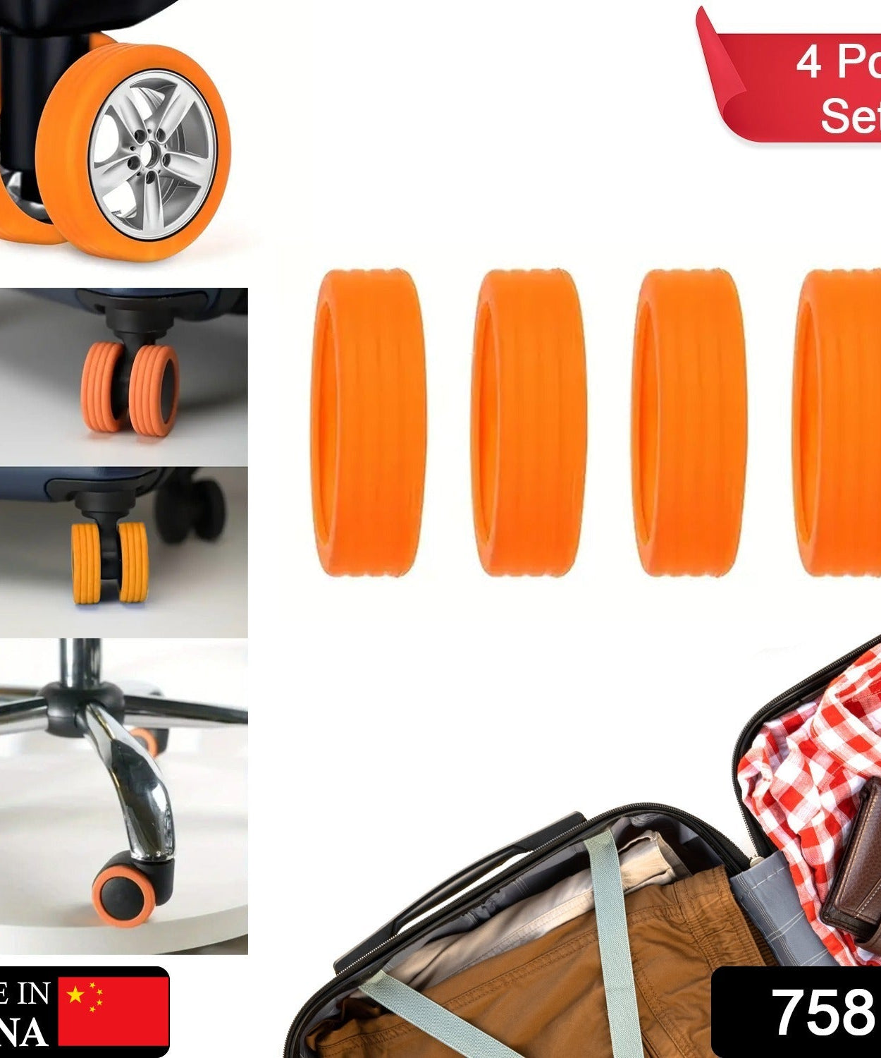 Silicone Suitcase Wheel Covers – Noise Reduction & Protection (4 Pc Set)
