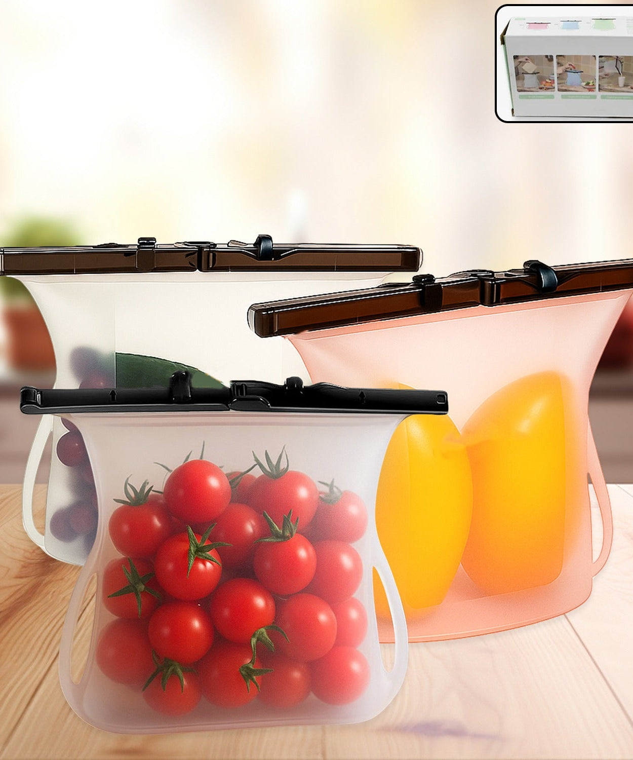 Eco-Friendly Food Storage: Reusable Silicone Bags (3-Pack) - Leakproof & Safe